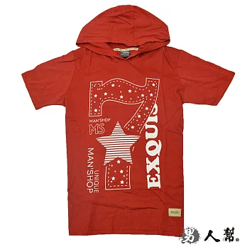 【男人幫】T1003＊【數字7STAR短袖連帽T恤】紅色 S號