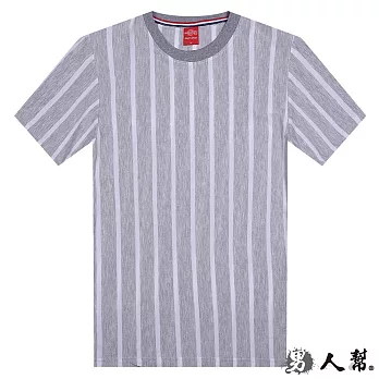 【男人幫】T1141*【直條紋純棉圓領T恤】灰色 M號