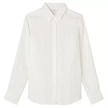 [MUJI 無印良品]男法國亞麻水洗長袖襯衫M白色