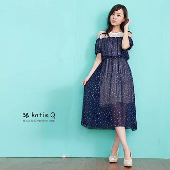 【KatieQ】公主風露肩雪紡長洋裝(藍)-M-XLM藍
