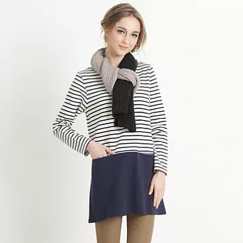 【maca】細條拼接前口袋長版上衣L象牙白