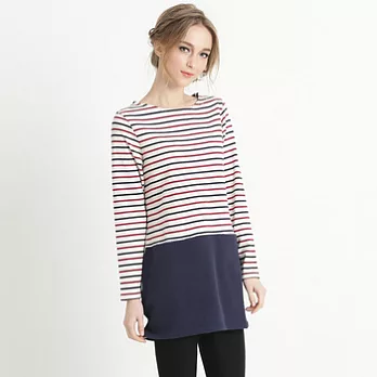 【maca】細條拼接前口袋長版上衣L紅