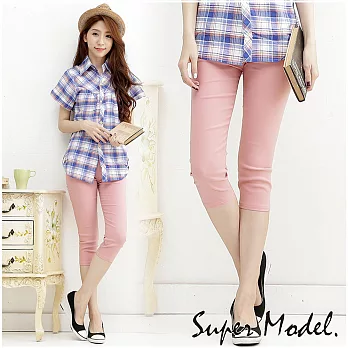 【名模衣櫃】纖細美腿.馬卡龍曲線雕塑七分褲-粉(M-XL)XL粉色