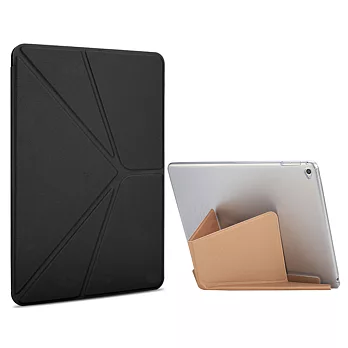 APPLE iPad 2/3/4 V折休眠側翻保護皮套(黑)附保貼