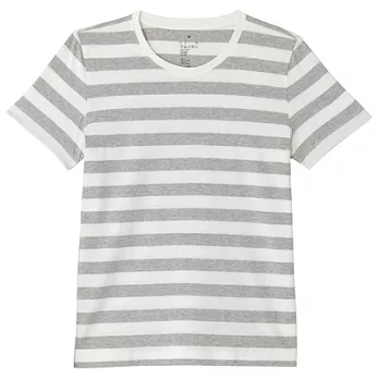 [MUJI 無印良品]女有機棉圓領橫紋短袖T恤M淺灰橫紋