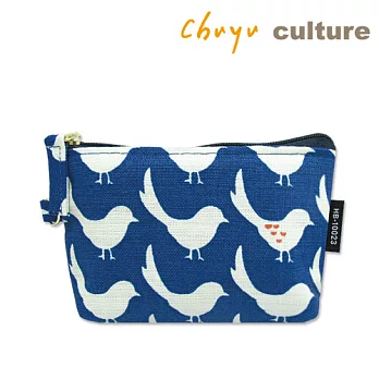 珠友 花布戀 零錢包/收納袋/收納包D深藍-鴿子