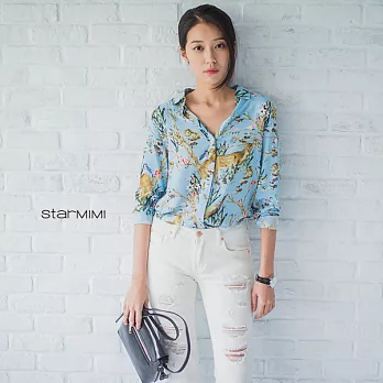 【StarMIMI】松鼠小鹿藍底印花襯衫＊M藍底印花