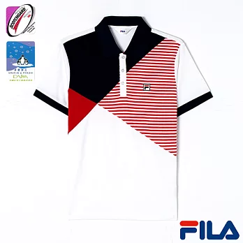 FILA男仕不對稱剪裁POLO衫-1POO-1409-WT-L知性白