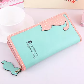 A+ accessories 超萌der貓咪吊飾好好裝粉彩長夾 (5色可選)綠色
