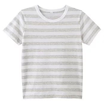 [MUJI]兒童有機棉每日兒童服橫紋短袖T恤110淺灰橫紋