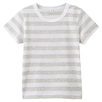 [MUJI]幼兒有機棉每日兒童服橫紋短袖T恤80淺灰橫紋
