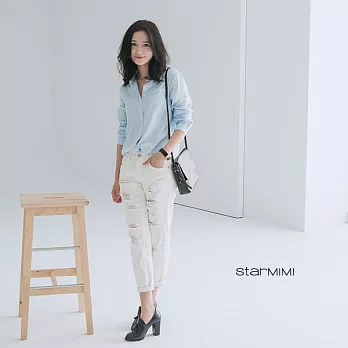 【StarMIMI】素色領內條紋襯衫＊FREE藍