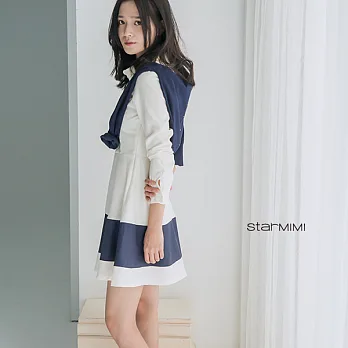 【StarMIMI】裙襬配色襯衫洋裝＊S米白