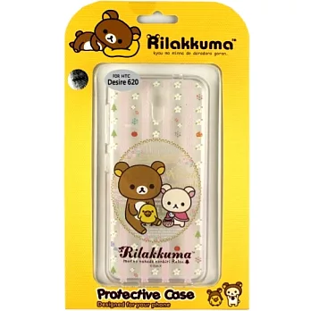 Rilakkuma 拉拉熊/懶懶熊 HTC Desire 620 /620G dual sim 彩繪透明保護軟套-花草優雅熊