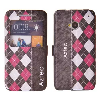 Aztec 個性彩繪 HTC New One M7 視窗手機保護皮套黑方方塊