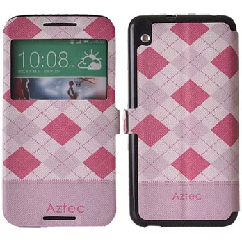 Aztec 個性彩繪 HTC Desire 816 視窗手機保護皮套粉色菱格