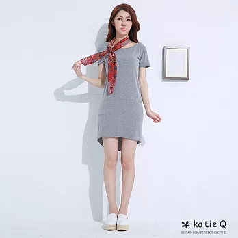 【KatieQ】領巾素面洋裝(3色)-FREEFREE灰