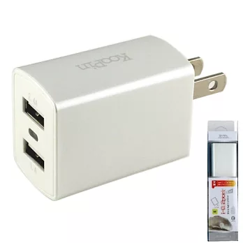 KooPin 超炫LED萬用雙孔USB充電器 5V/2.4A -台灣安規認證純白