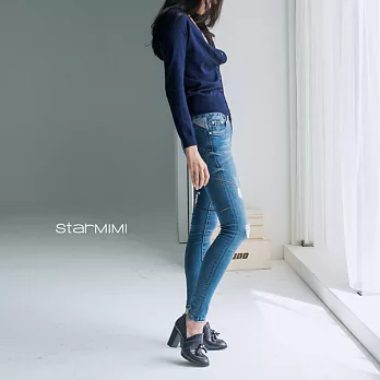 【StarMIMI】微刷破提臀纖腿牛仔褲＊M藍