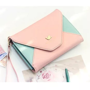 A+ accessories 可當手機包~飛鳥撞色大容量肩背/手拿長夾(共4色可選)粉紅色