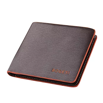 A+ accessories 彩色油邊髮絲紋橫款男用短夾(3色可選)咖啡色x橘邊