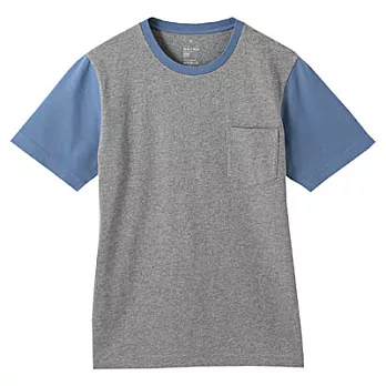 [MUJI 無印良品]男有機棉配色圓領T恤L淡藍