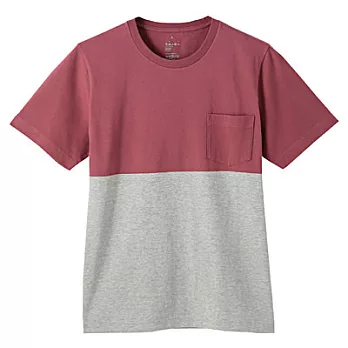 [MUJI 無印良品]男有機棉配色圓領T恤L暗紅