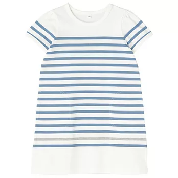 [MUJI 無印良品]兒童有機棉寬紋短袖連身裙120淡藍紋樣