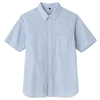 [MUJI 無印良品]男有機棉直紋短袖襯衫S淡藍
