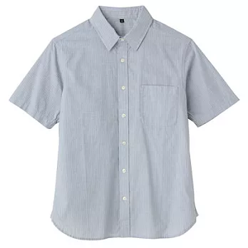 [MUJI 無印良品]男有機棉直紋短袖襯衫S煙燻藍