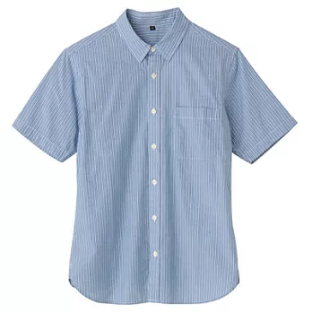 [MUJI 無印良品]男有機棉直紋短袖襯衫S藍色