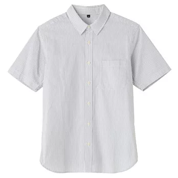 [MUJI 無印良品]男有機棉直紋短袖襯衫M深藍
