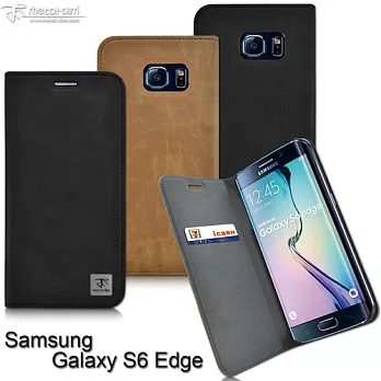 Metal-Slim Samsung Galaxy S6 dege瘋馬紋超薄系列側翻皮套黑