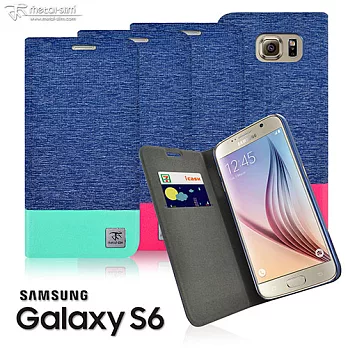 Metal-Slim Samsung Galaxy S6Samsung Galaxy S6 單寧撞色站立皮套藍粉