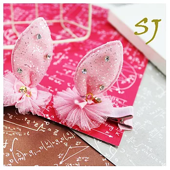 立体兔耳朵壓夾-一對2入粉紅