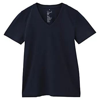 [MUJI 無印良品]女有機棉V領短袖T恤M暗藍