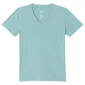 [MUJI 無印良品]女有機棉V領短袖T恤S水藍