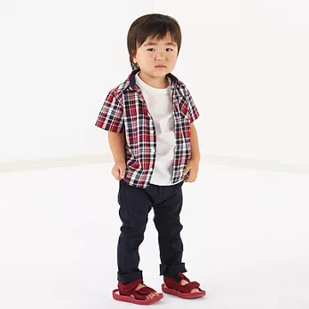 [MUJI 無印良品]幼兒有機棉先染格紋襯衫80紅格紋