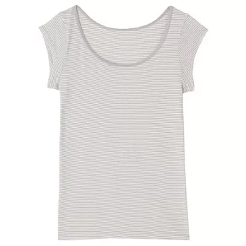 [MUJI 無印良品]女棉質(抗菌防臭)涼感法式袖衫L淺灰橫紋