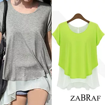 【BR】歐美風．U型下擺假兩件上衣(M-XL可選)L螢光綠