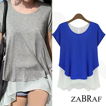 【BR】歐美風．U型下擺假兩件上衣(M-XL可選)XL藍