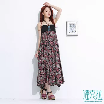 【潘克拉】三穿式花朵平口裙(2色)-FREEFREE紅