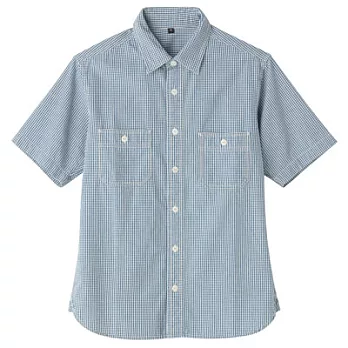 [MUJI 無印良品]男有機棉棉織雙口袋短袖襯衫M煙燻藍紋樣