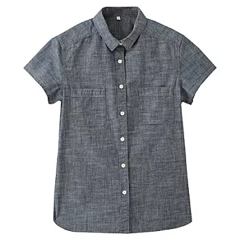 [MUJI 無印良品]女有機棉棉織短袖襯衫S深藍