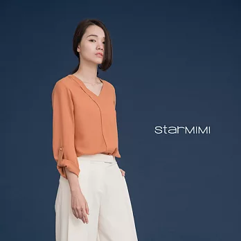 【StarMIMI】鉚釘釦前胸設計雪紡襯衫＊S復古橘