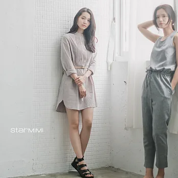 【StarMIMI】前摺線竹節麻質洋裝＊FREE白