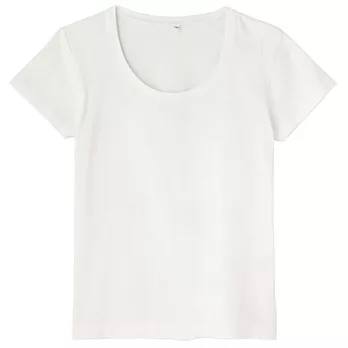 [MUJI 無印良品]女有機棉混不易汗染U領短袖T恤M白色
