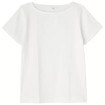 [MUJI 無印良品]女有機棉混不易汗染船領短袖T恤L白色