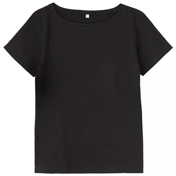 [MUJI 無印良品]女有機棉混不易汗染船領短袖T恤M黑色