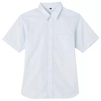 [MUJI 無印良品]男有機棉平織布水洗短袖襯衫S水藍